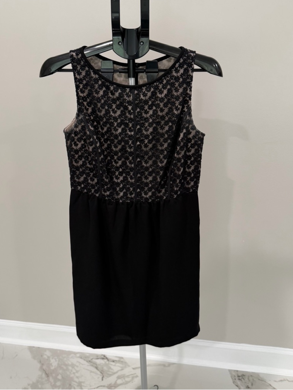 LOFT Black Lace-Overlay Mini Dress